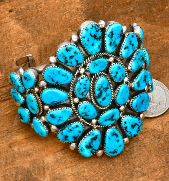 Henry Roanhorse Sleeping Beauty turquoise cluster cuff. SALE PENDING. #2324
