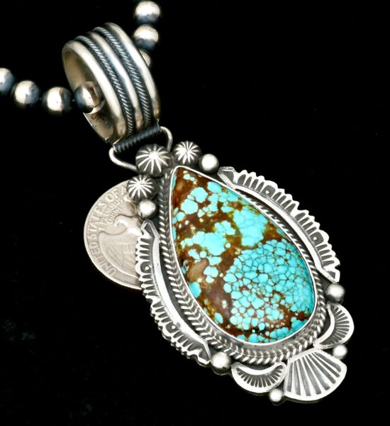 Michael Calladitto' No. 8 Mine turquoise Navajo pendant (shown with optional bead chain). #2325