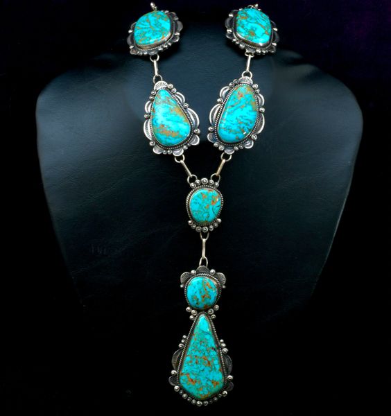 Gilbert Tom' Kingman turquoise Navajo pendant necklace. #2327