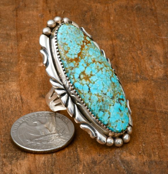 Big Navajo size 9.5 ring with No. 8 Mine turquoise, by Alex Begay. SOLD! #2333