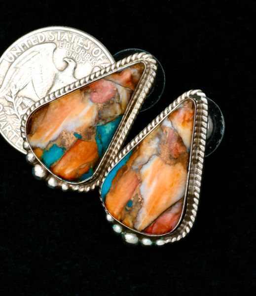 Elouise Kee' Navajo earrings with spiney oyster, bronze and turquoise. #2334