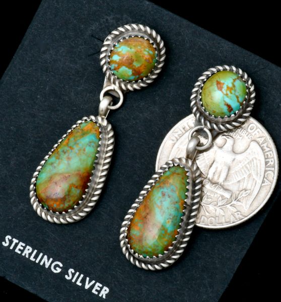 Navajo two-piece old-style patina turquoise earrings by Judith Dixon. #2335