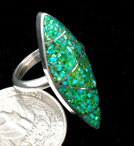 Older Navajo chipped-inlay size 7.5 turquoise ring. #2337