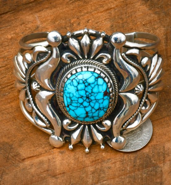 Egyptian turquoise and reverse-stamped repousse' Navajo cuff, by Stacey Gishal. #2339