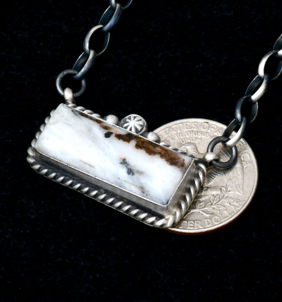 White Buffalo 1.25-inch Navajo old-style patina bar necklace with heavy-duty chain. #2341