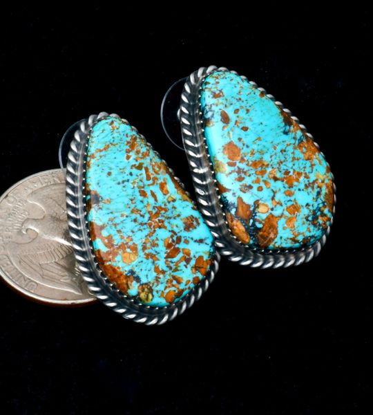 Colorful Kingman turquoise Navajo earrings by Elouise Kee. #2342