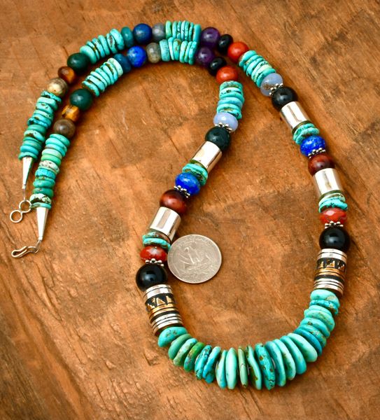 28.5-inch T&R Singer Sterling and gold barrel-bead necklace. SOLD! #2344