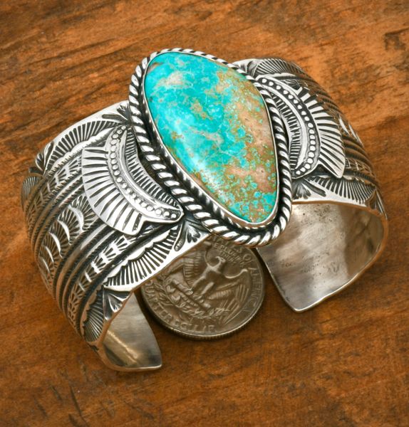 Garrett Hale' wider, finely-stamped Navajo turquoise cuff. SOLD! #2347