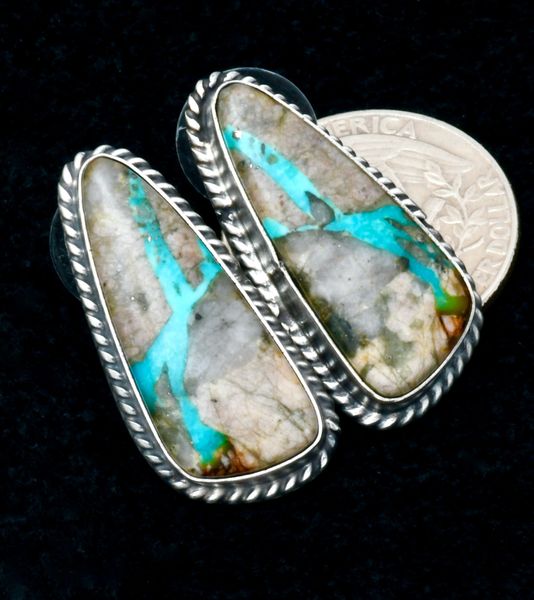Elouise Kee' light color, matching ribbon turquoise Navajo earrings. SOLD! #2349