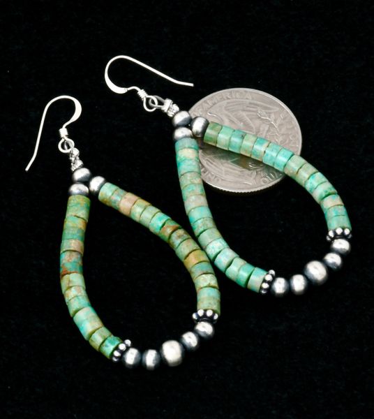 Navajo turquoise and Sterling bead hoop earrings. #2358
