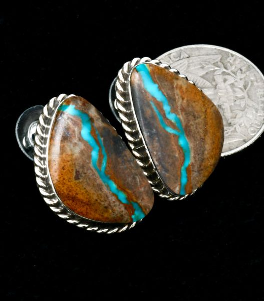 Ribbon turquoise Navajo stud earrings by Augustine Largo. SOLD! #2364