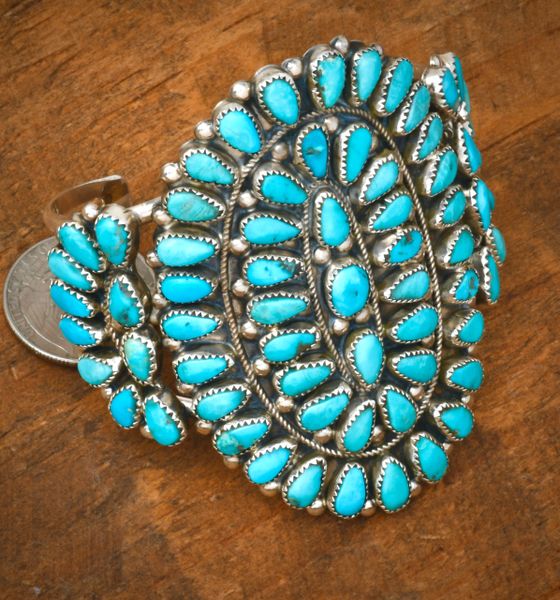 Navajo cluster cuff with 66 real turquoise stones. #2365
