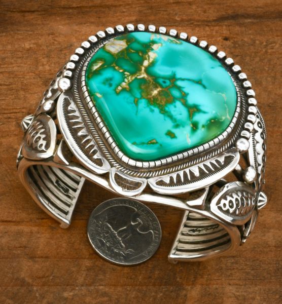 Heavy silver Royston turquoise Navajo cuff by Terry Martinez. #2371