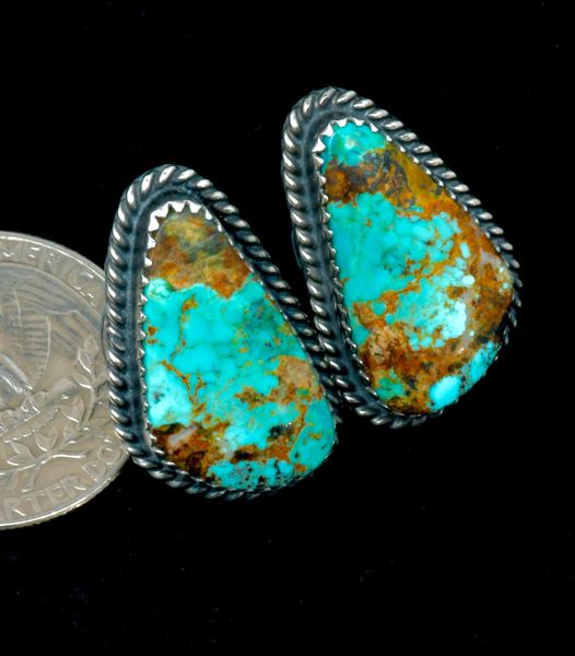 Navajo earrings with colorful Kingman, Arizona turquoise by Virginia Becenti. #2375
