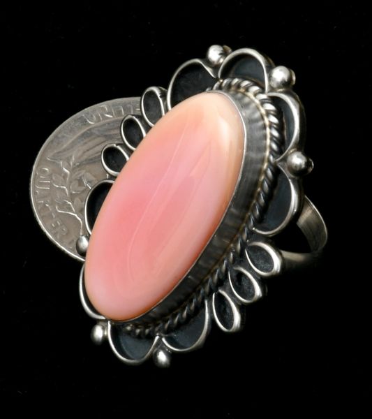 Pink conch shell Navajo size 7.75 (but slightly adjustable) ring, by Alfred Martinez. SOLD! #2376