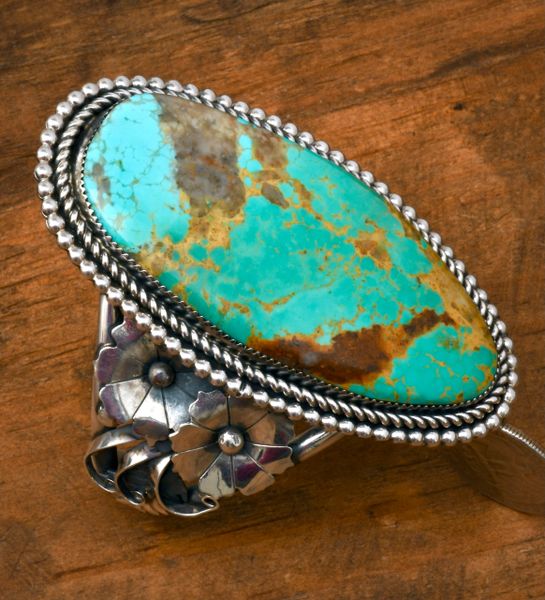 Marcus Chavez' large face Navajo Pilot Mountain turquoise cuff. #2378