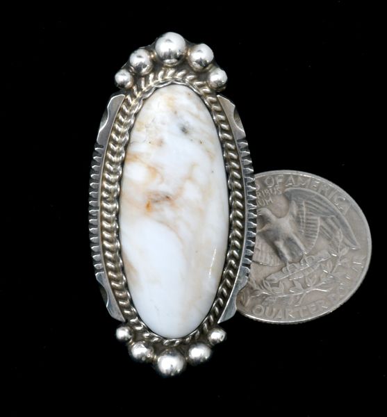 Navajo size 7.5 ring with dreamy White Buffalo, by Augustine Largo. #2380