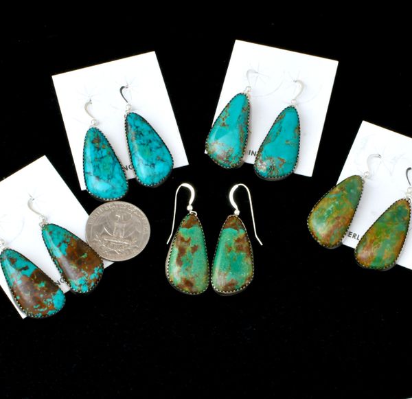 Priced per pair turquoise earrings by Navajo artisan Elouise Kee. #2394