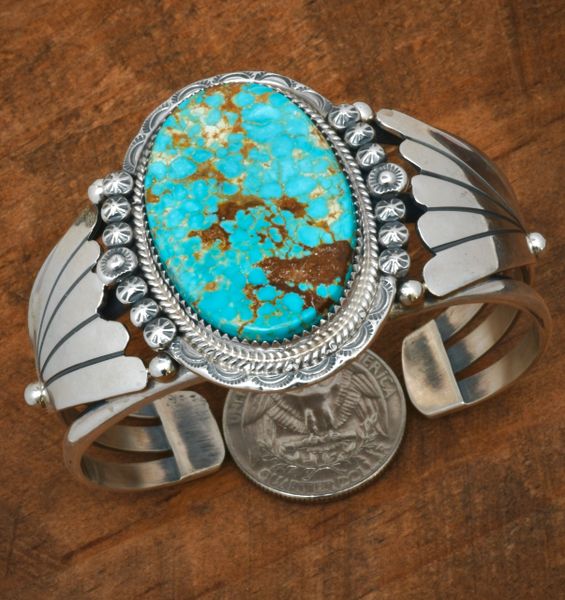 Phillip Yazzie' Navajo cuff with Pilot Mountain turquoise. #2399