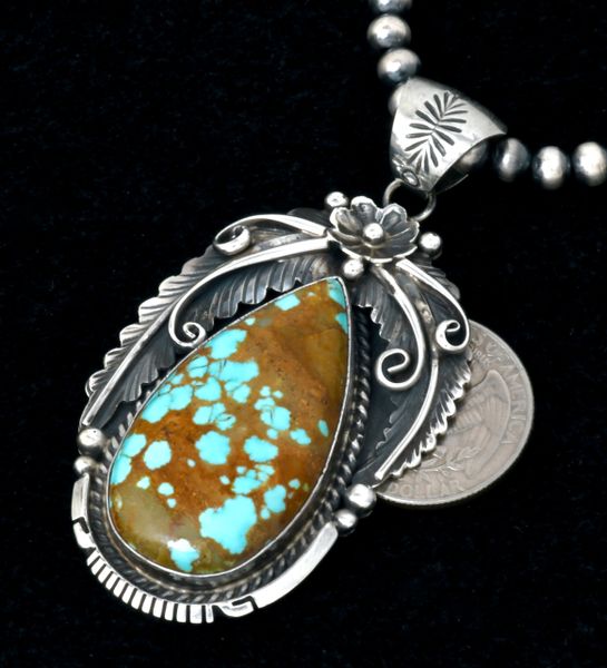Traditional Navajo pendant with No. 8 Mine turquoise, by Alfred Martinez (bead chain optional). #2300a
