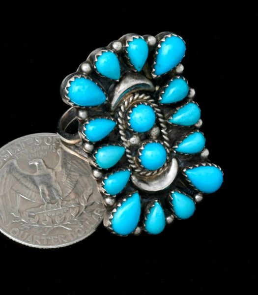 Emma Lincoln' 16-stone very high-grade Sleeping Beauty turquoise Navajo size 10 cluster ring. #2303a