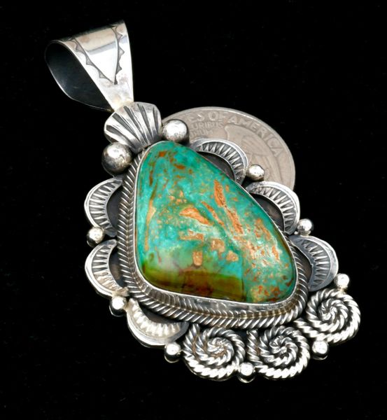 Finely-crafted Navajo turquoise pendant by Tia Long. #2304a