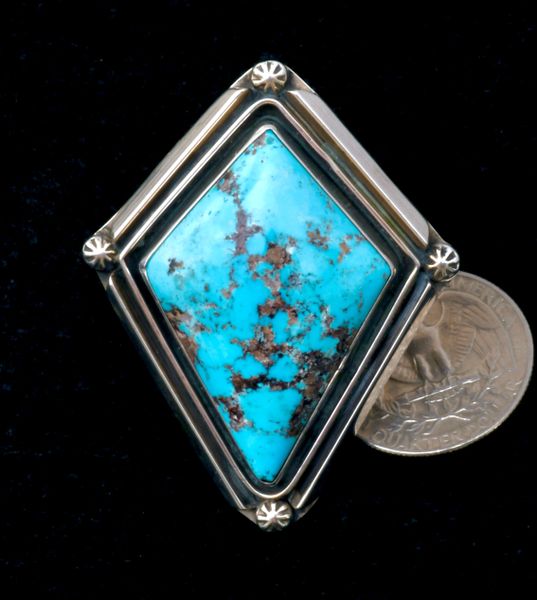 Large face turquoise Navajo size 8.5 ring by R.A. Lewis. #2307a