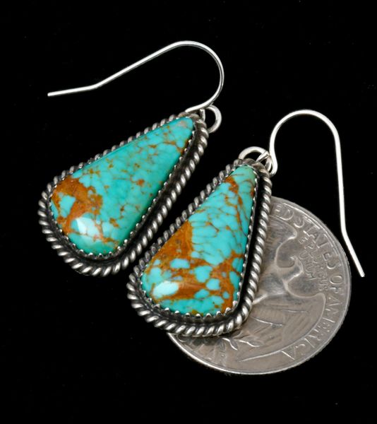 Colorful Kingman turquoise Navajo earrings by Virginia Bicenti. #2310a