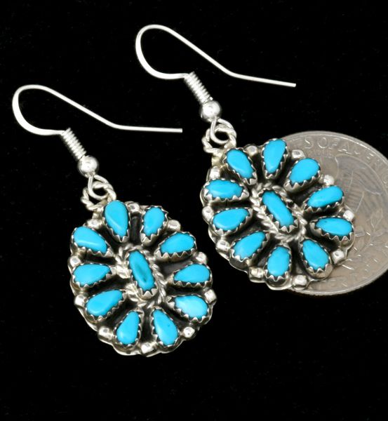 Turquoise cluster earrings by Navajo artisan Marcella James. #2322a