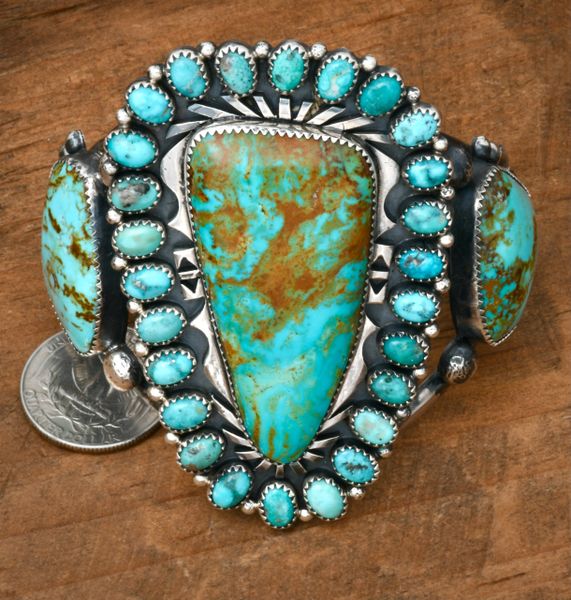 Marcus Chavez Navajo trophy cuff with 29 turquoise stones. #2323a