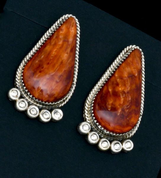 Phillip Yazzie' mahogany/orange spiney-oyster shell Navajo earrings. #2230a