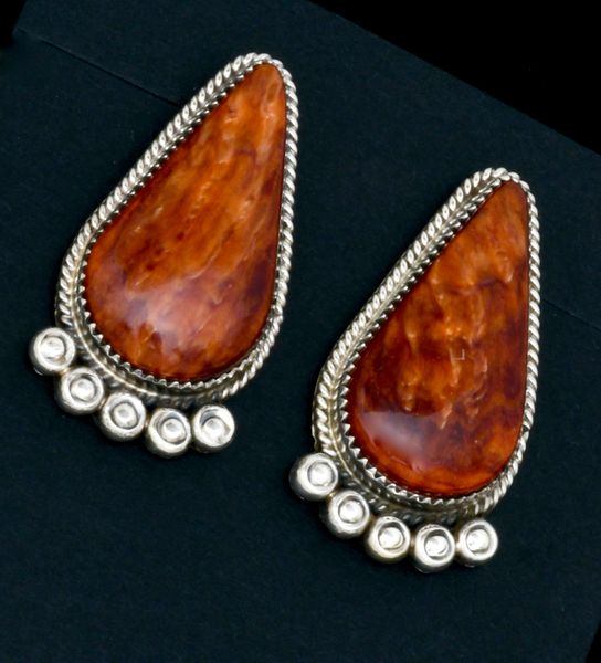 Phillip Yazzie' mahogany/orange spiney-oyster shell Navajo earrings. #2330a