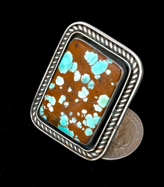 Large, rectangular face size 9 Navajo ring with No.8 Mine turquoise. #2331a