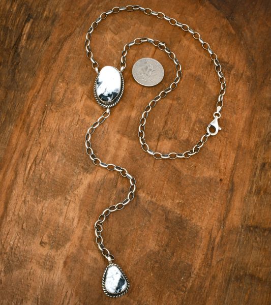 Lariat-length White Buffalo necklace with heavy-gauge chain, by Donovan Skeets. #2332a