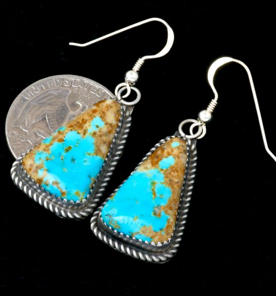 Judith Dixon old-style patina Navajo earrings with colorful Kingman turquoise. #2236a