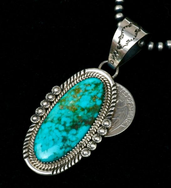Phillip Yazzie' Kingman turquoise Navajo pendant (bead chain optional at a discounted price). #2237a