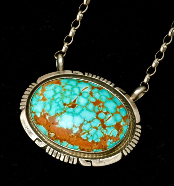 No. 8 Mine turquoise Navajo pendant by Alfred Martinez. #2242a