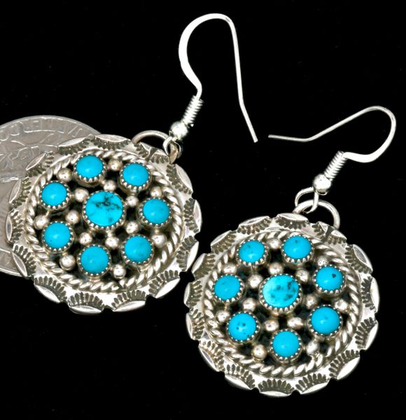 Navajo cluster earrings with Sleeping Beauty turquoise. SOLD! #2348a