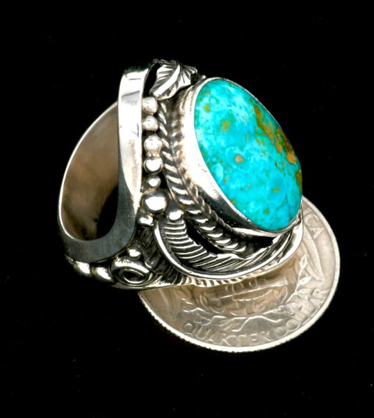 Substantially-made size 8.25 traditional Navajo turquoise ring. #2364a