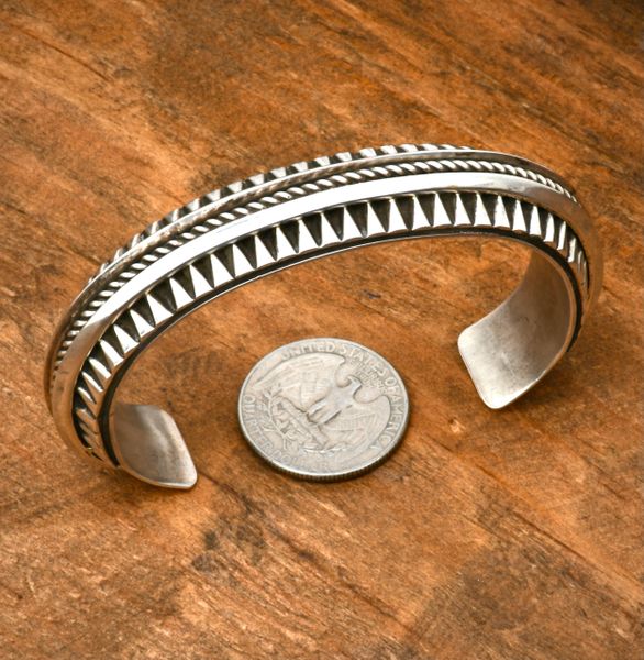 Leander Tahe' solid Sterling Navajo cuff for 7-inch wrist size. SOLD! #2365a