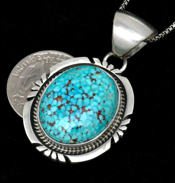 Turquoise pendant w/chain by Navajo artisan Jon McCray. #2366a