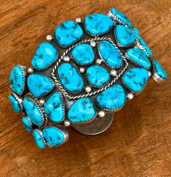 Older, 26-stone Navajo trophy cuff with actual Sleeping Beauty turquoise, by Ben Touchine. #2139