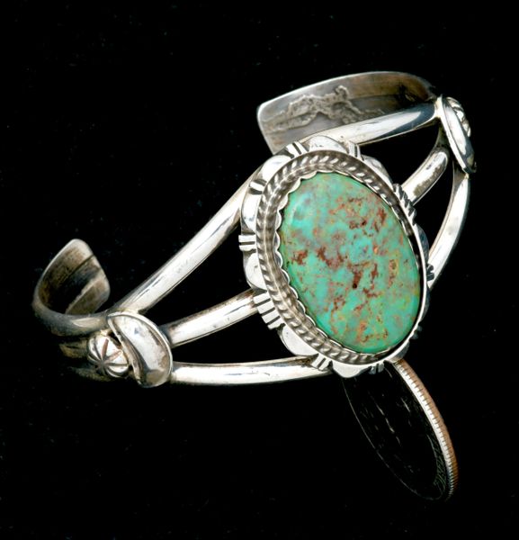 Robert Shakey' 6-inch wrist size Navajo turquoise cuff. SOLD! #2369a