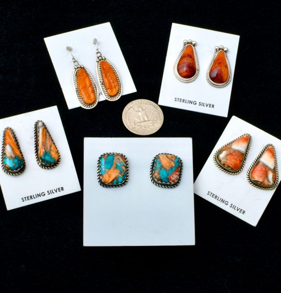 Navajo earrings with orange spiney oyster shell, $119 ea. w/free shipping. #2375a