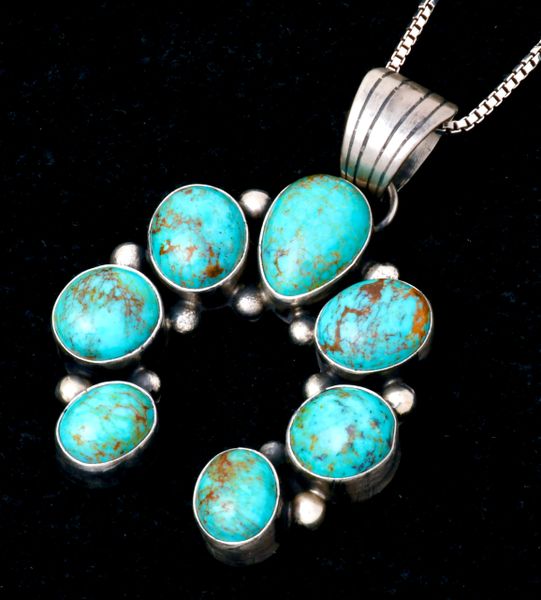 Kingman turquoise Naja w/chain by Navajo artisan Robert Shakey. #2376a