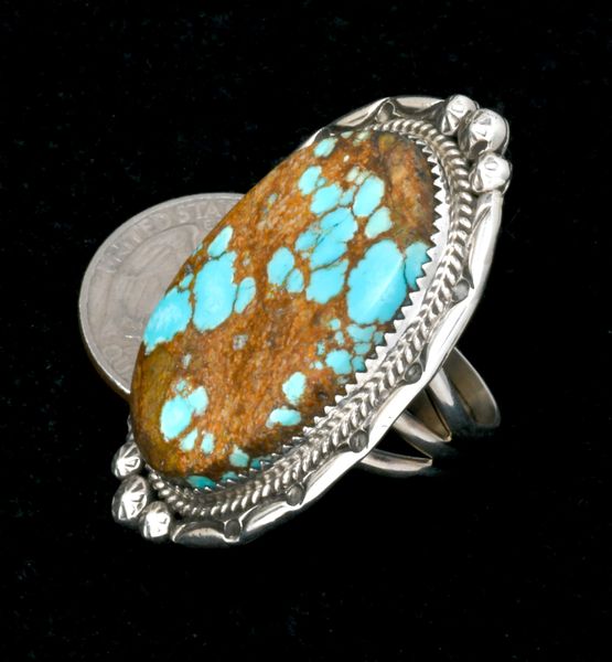 Large-face No. 8 Mine turquoise size-8.5 Navajo ring by Phillip Yazzie. #2378a
