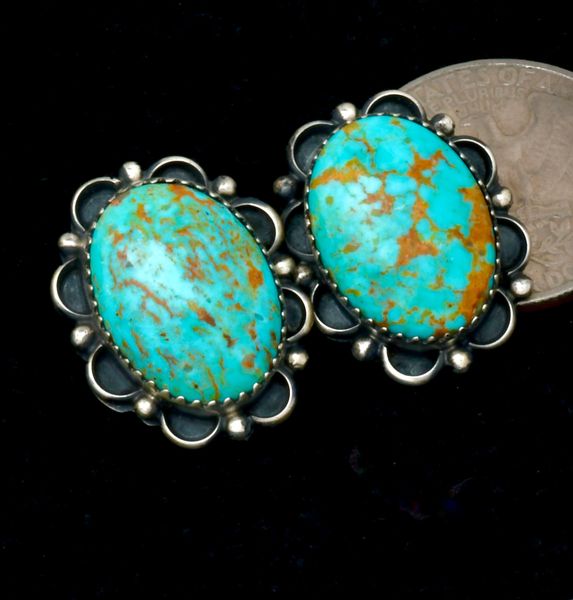 Freda Martinez' colorful Kingman turquoise Navajo studs. #2379a