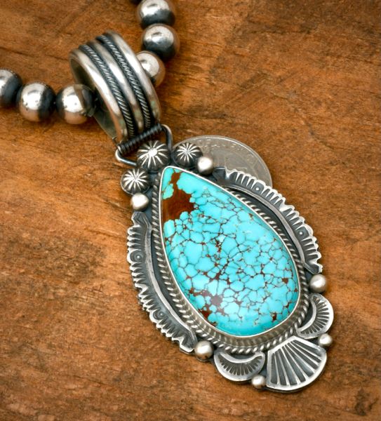 Michael Calladitto' No. 8 Mine turquoise Navajo trophy pendant (bead chain optional at additional cost). #2380a