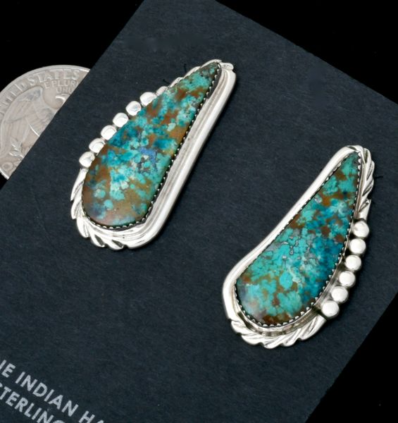 Delores Cadman' blue opalized petrified wood Navajo earrings. #2381a