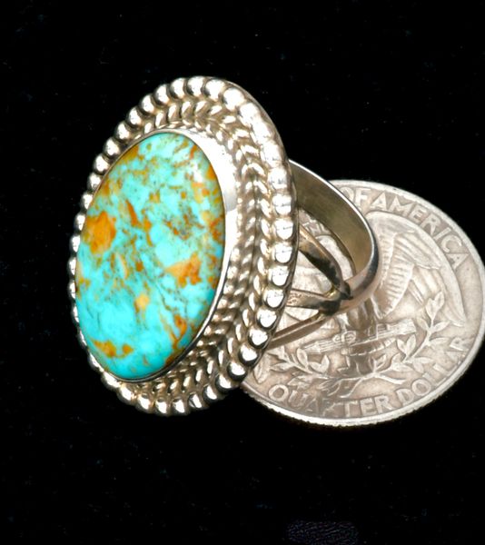 Augustine Largo' Kingman turquoise size-7 Navajo ring. #2382a